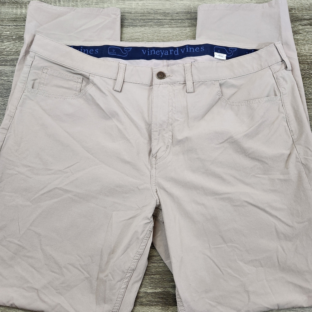 Vineyard Vines Performance Chino Pants Men's 40x32 Beige Flat Front Nylon Cotton